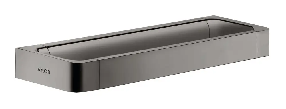 Haltestange in poliertem Schwarzchrom mit rechteckiger Form, montierbar an Wänden, ideal für Badezimmer oder Duschen, mit AXOR-Logo an der Seite.